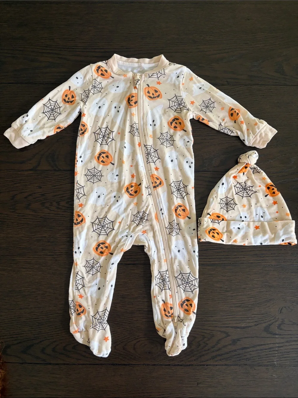 Halloween Pumpkin & Ghost Baby Footie with Hat (0-3M)